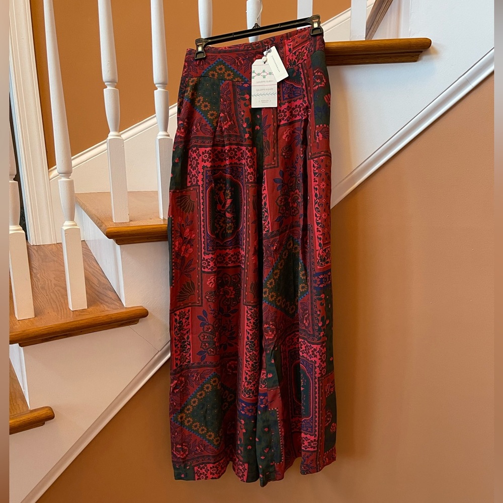 FARM Rio Red and Green Wide Leg Pants - Picture 6 of 8